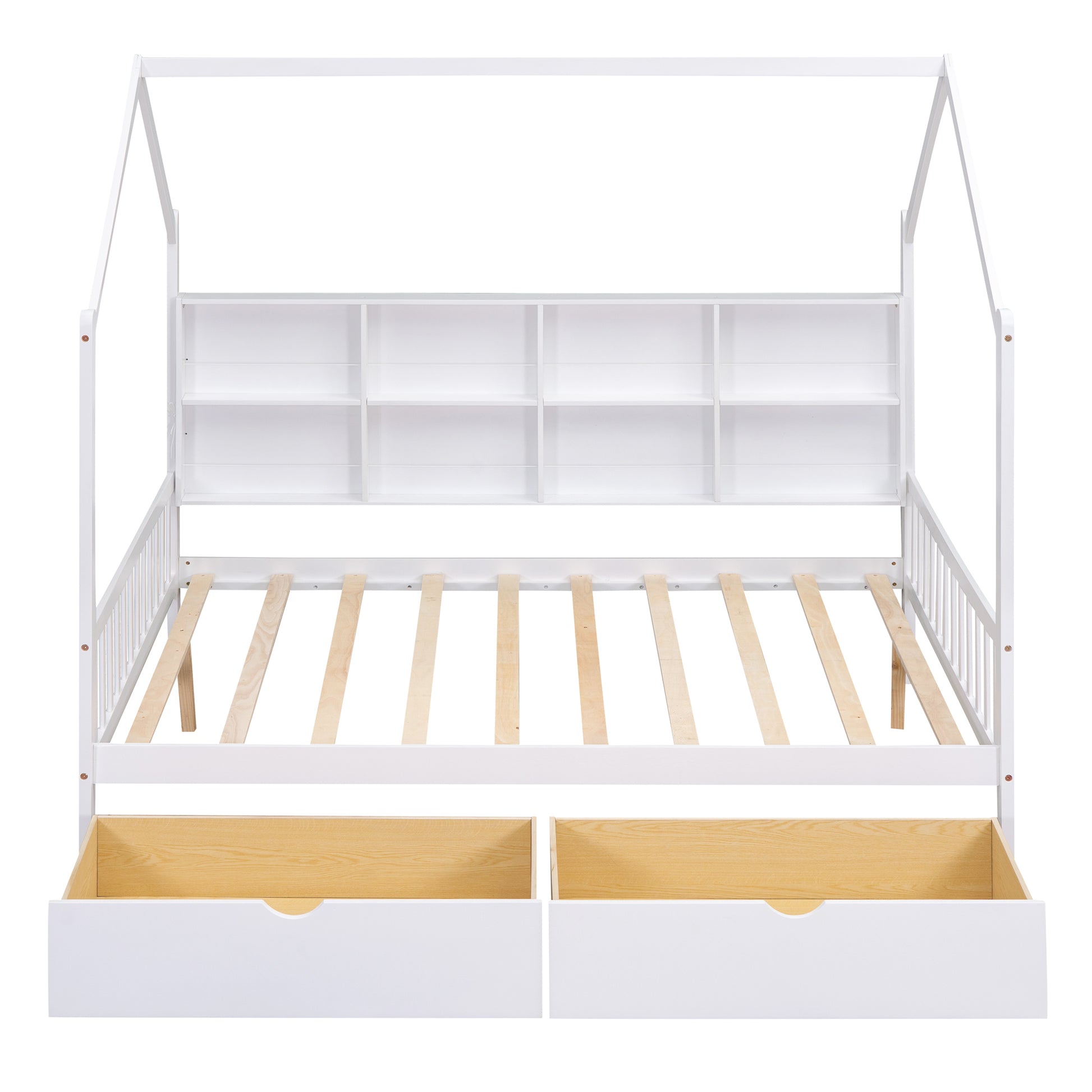 Wooden Full Size House Bed With 2 Drawers,Kids Bed With Storage Shelf, White Expected Arrival Time: 5.15 White Solid Wood