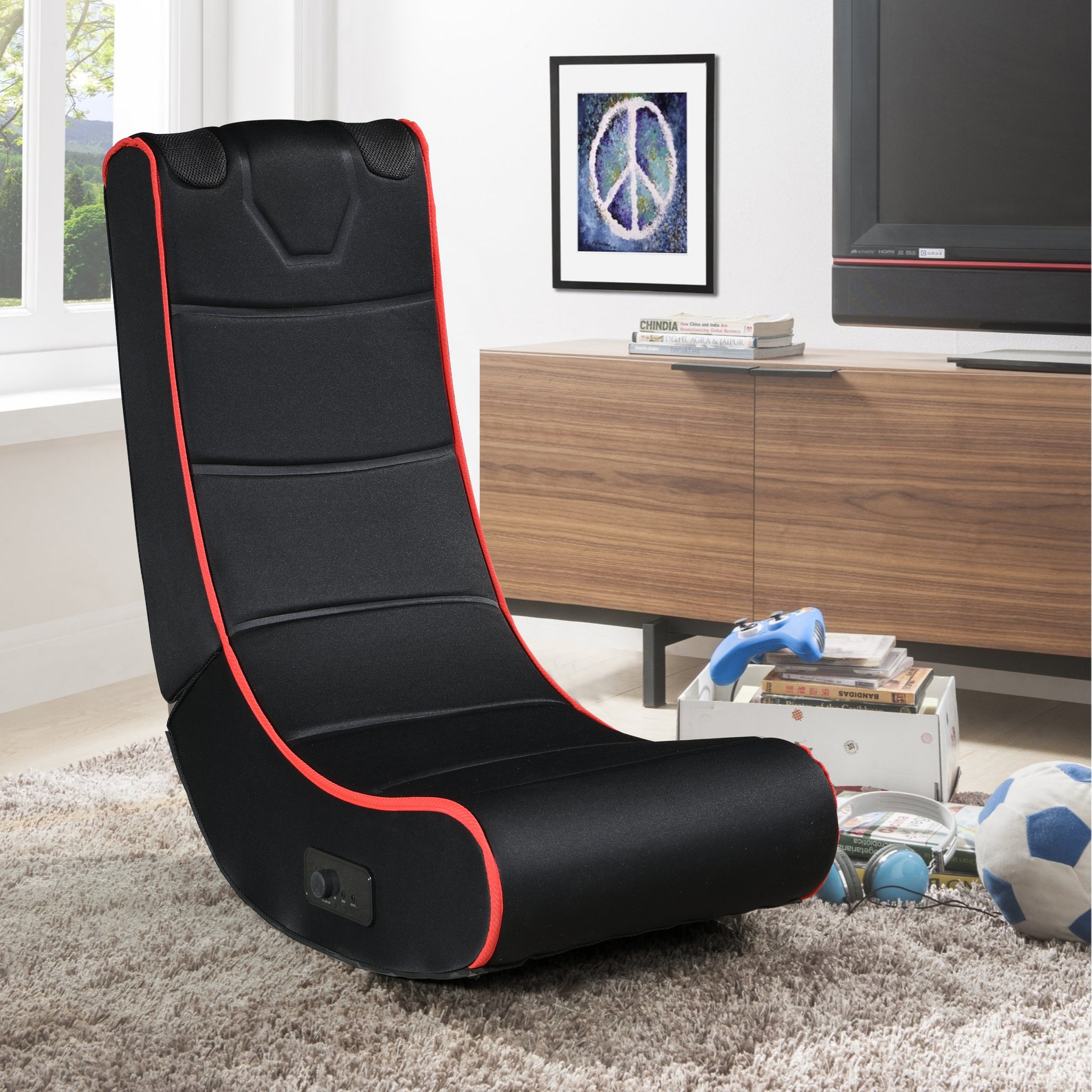 Foldable Gaming Chair With Onboard Speakers Black Red Polyester