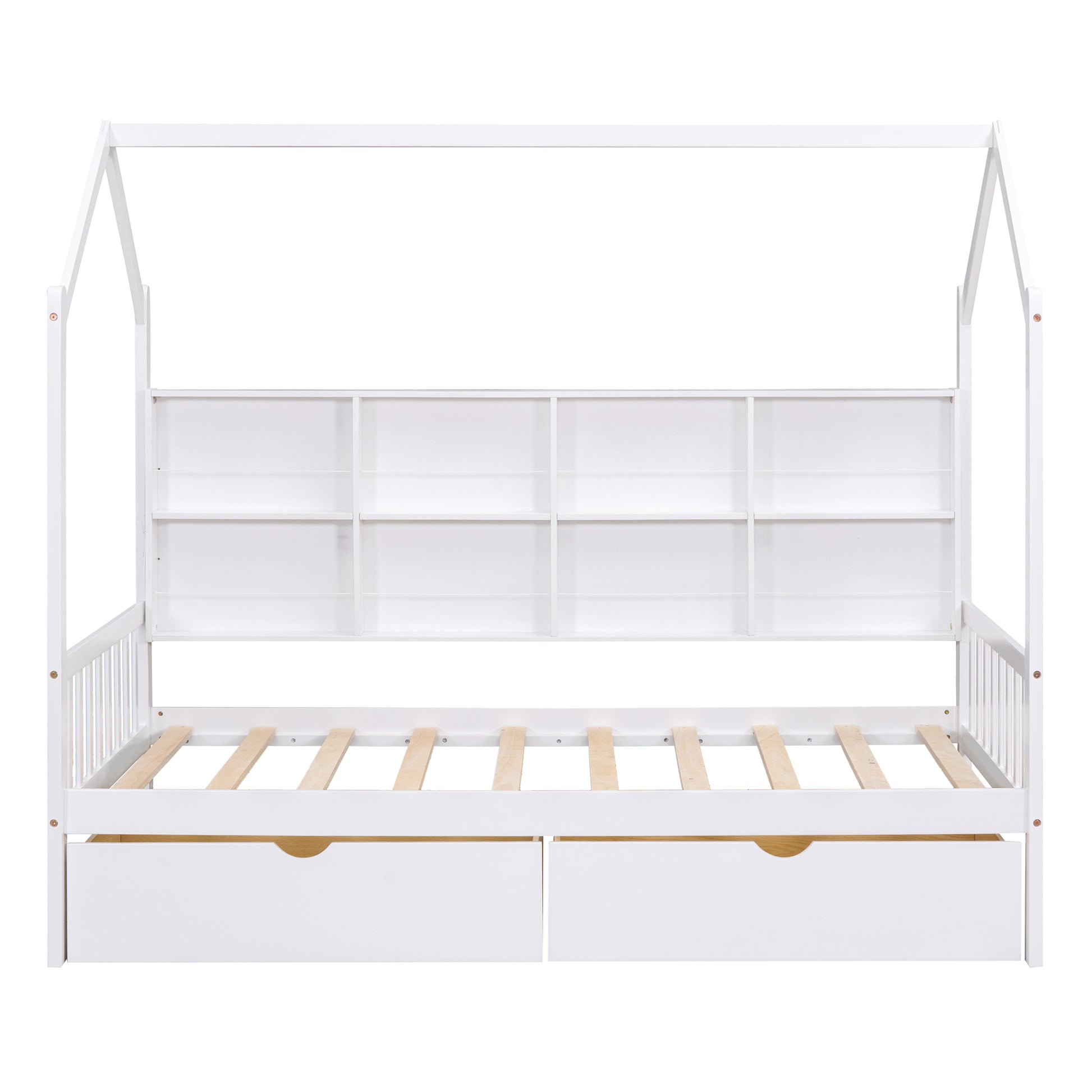 Wooden Twin Size House Bed With 2 Drawers,Kids Bed With Storage Shelf, White Twin White Solid Wood