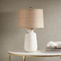 Boho Textured Ceramic Table Lamp Ivory Polyester