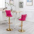 Rose Red Velvet Bar Chair, Pure Gold Plated, Unique Design,360 Degree Rotation.Adjustable Height,Suitable For Dinning Room And Bar,Set Of 2 Rose Red Velvet