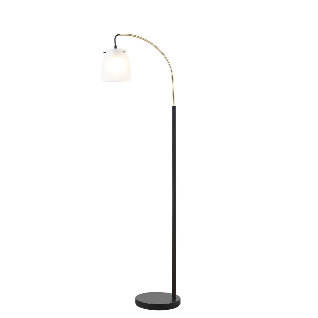 Arched Metal Floor Lamp With Frosted Glass Shade Matte Black Base Frosted Shade Iron