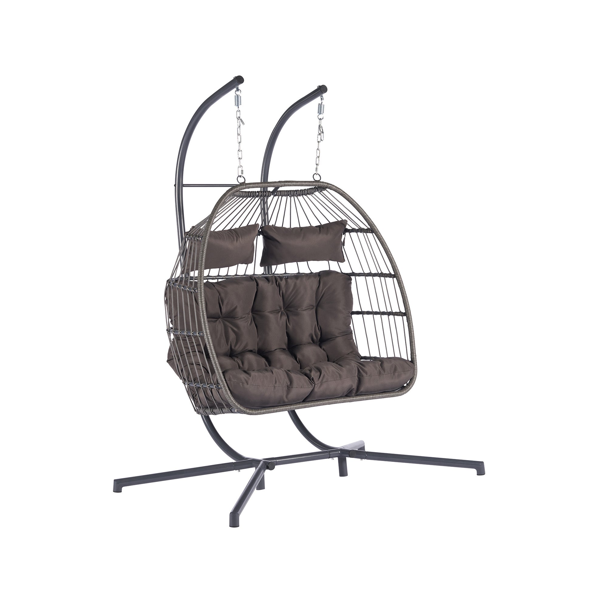 2 Person Outdoor Rattan Hanging Chair Patio Wicker Egg Chair Yes Sectional Dark Gray Uv Resistant Frame Water Resistant Cushion Garden & Outdoor American Design,American Traditional 2 Person Seating Group Polyester Rattan
