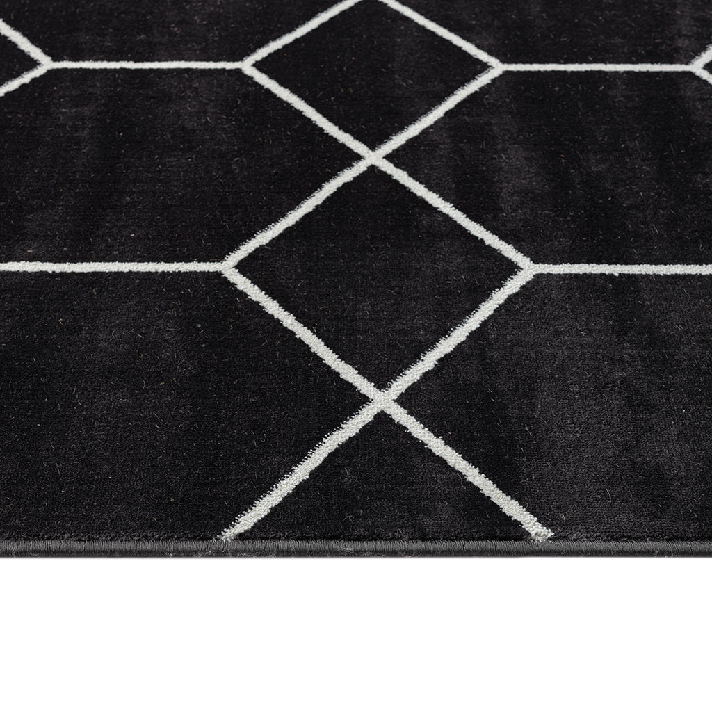 Trellis Geometric Woven Area Rug Black Cream Polyester