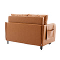 Coolmore Convertible Sleeper Sofa Bed, Modern Velvet Loveseat Couch With Pull Out Bed, Small Beautiful Seat Futon Sofa Bed With Headboard, 2 Pillows & Side Pockets For Living Room Brown Pu