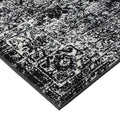 Distressed Vintage Persian Woven Area Rug Black Cream Polyester