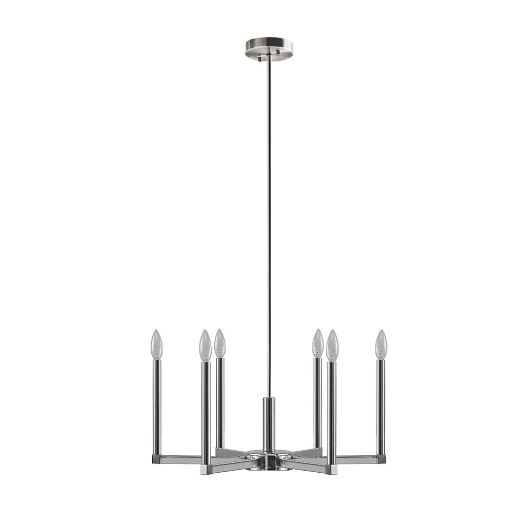 6 Light Contemporary Candelabra Styled Chandelier Silver Iron