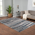 Watercolor Abstract Stripe Woven Area Rug Blue Polypropylene