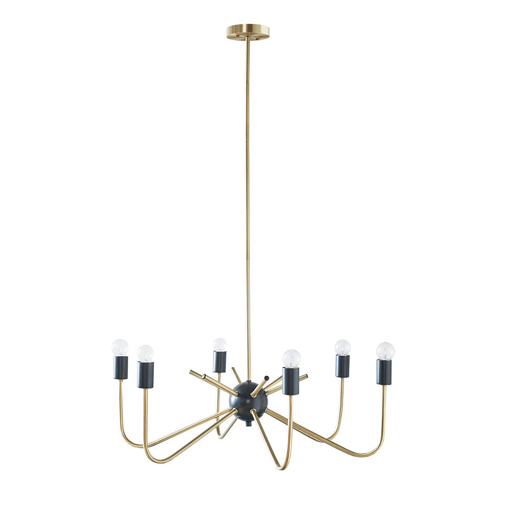 6 Light Metal Chandelier Antique Brass Black Iron
