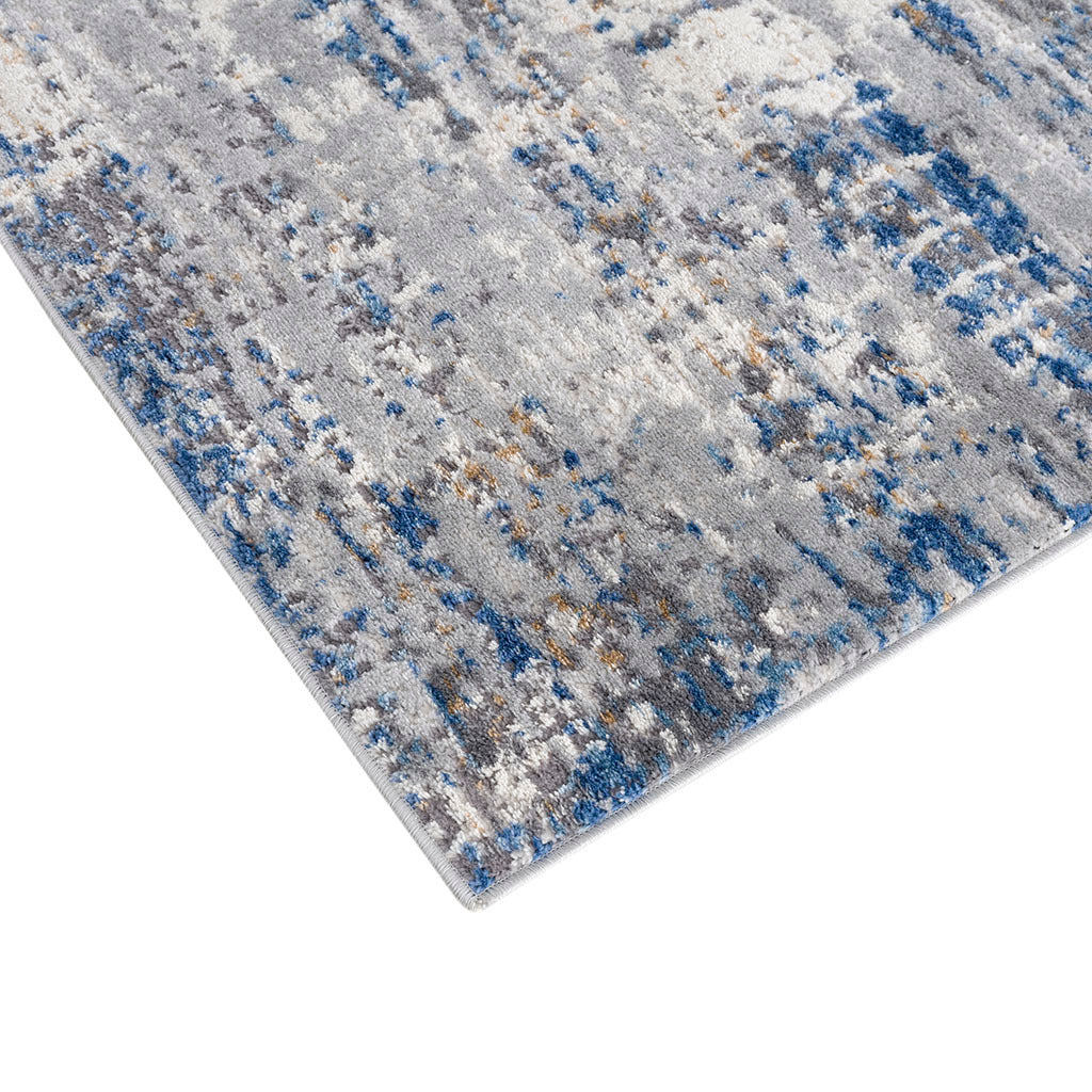 Abstract Area Rug Blue Cream Polyester