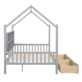 Wooden Full Size House Bed With 2 Drawers,Kids Bed With Storage Shelf, Gray Expected Arrival Time: 5.15 Gray Solid Wood