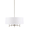 5 Light White Drum Shade Chandelier Silver Cotton