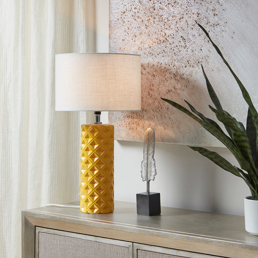 Geometric Ceramic Table Lamp Yellow Polyester