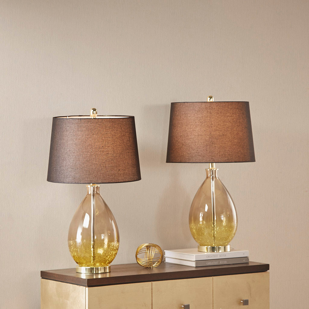 Cortina Ombre Glass Table Lamp, Set Of 2 Gold Cotton