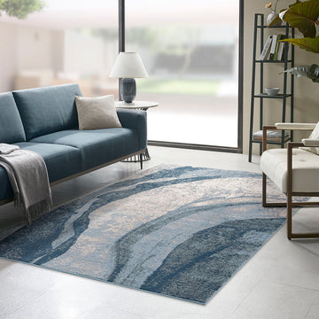 Abstract Wave Area Rug Blue Polyester