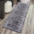 Distressed Vintage Persian Woven Area Rug Black Cream Polyester