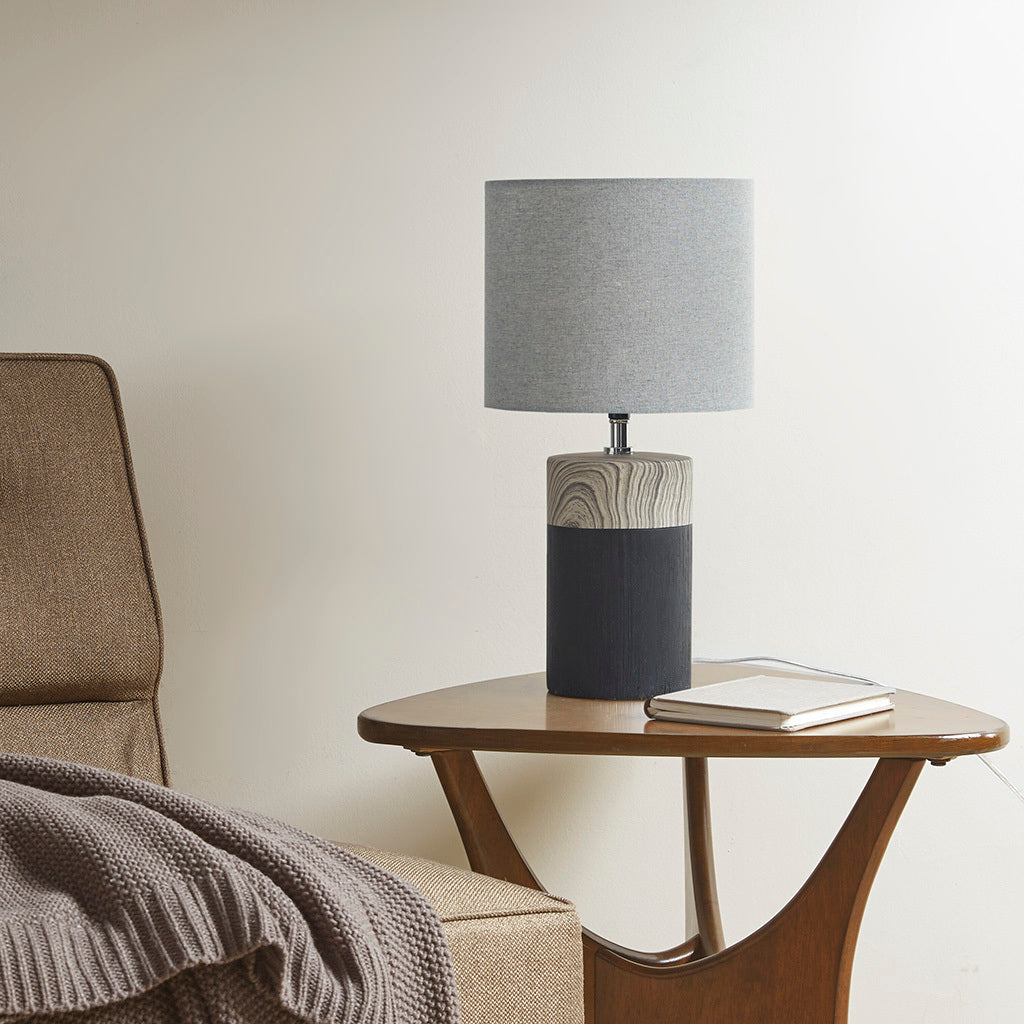 Textured Ceramic Table Lamp Black Polyester