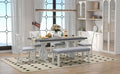 6 Piece Wooden Dining Table Set, Farmhouse Rectangular Dining Table, Four Chairs With Exquisitely Designed Hollow Chair Back And Bench For Home Dining Room Gray White White Gray Solid Wood