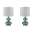 Ellipse Curved Glass Table Lamp, Set Of 2 Blue Cotton