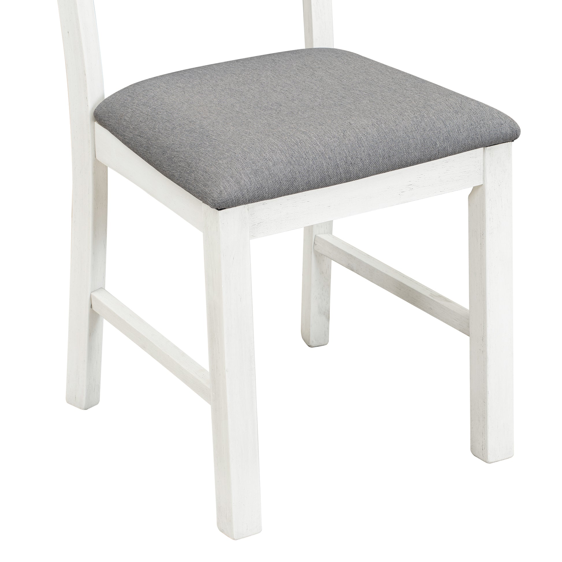 6 Piece Wooden Dining Table Set, Farmhouse Rectangular Dining Table, Four Chairs With Exquisitely Designed Hollow Chair Back And Bench For Home Dining Room Gray White White Gray Solid Wood