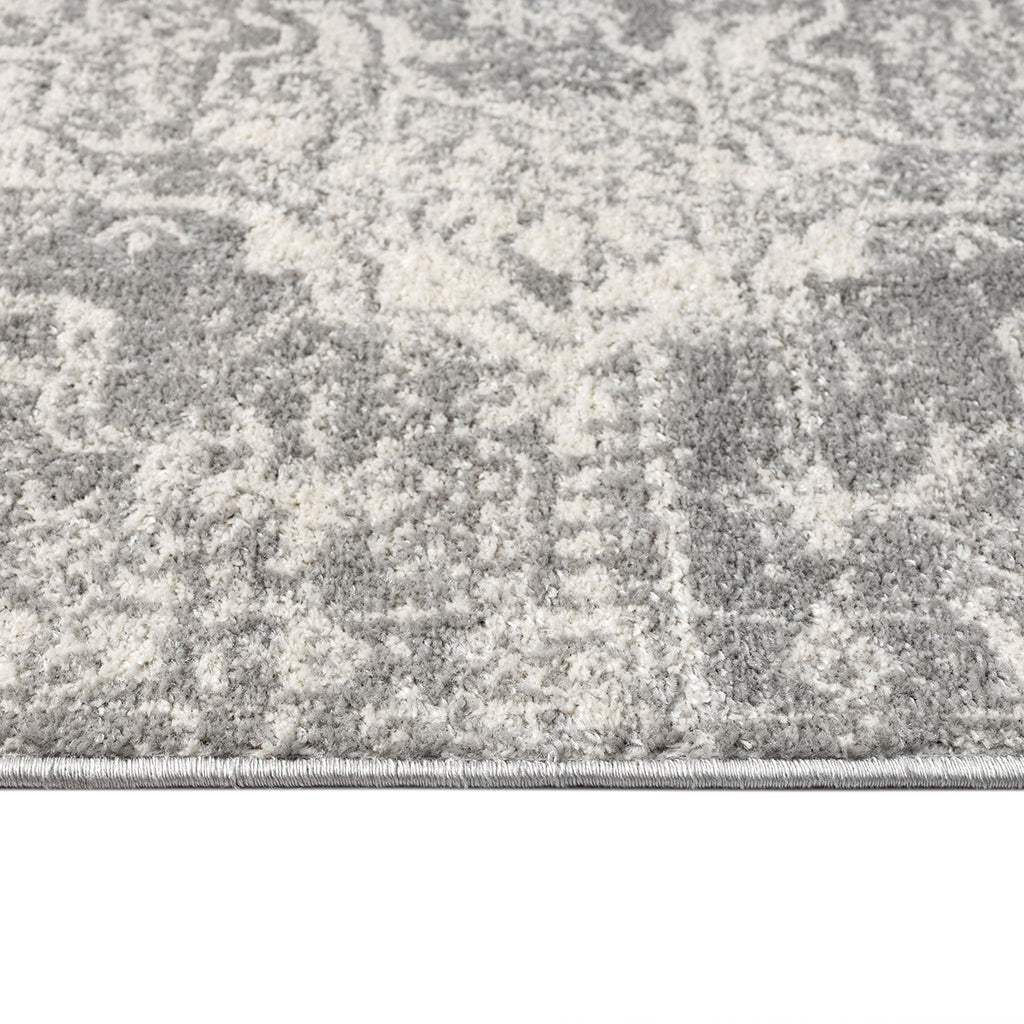 Distressed Medallion Woven Area Rug Cream Grey Polyester