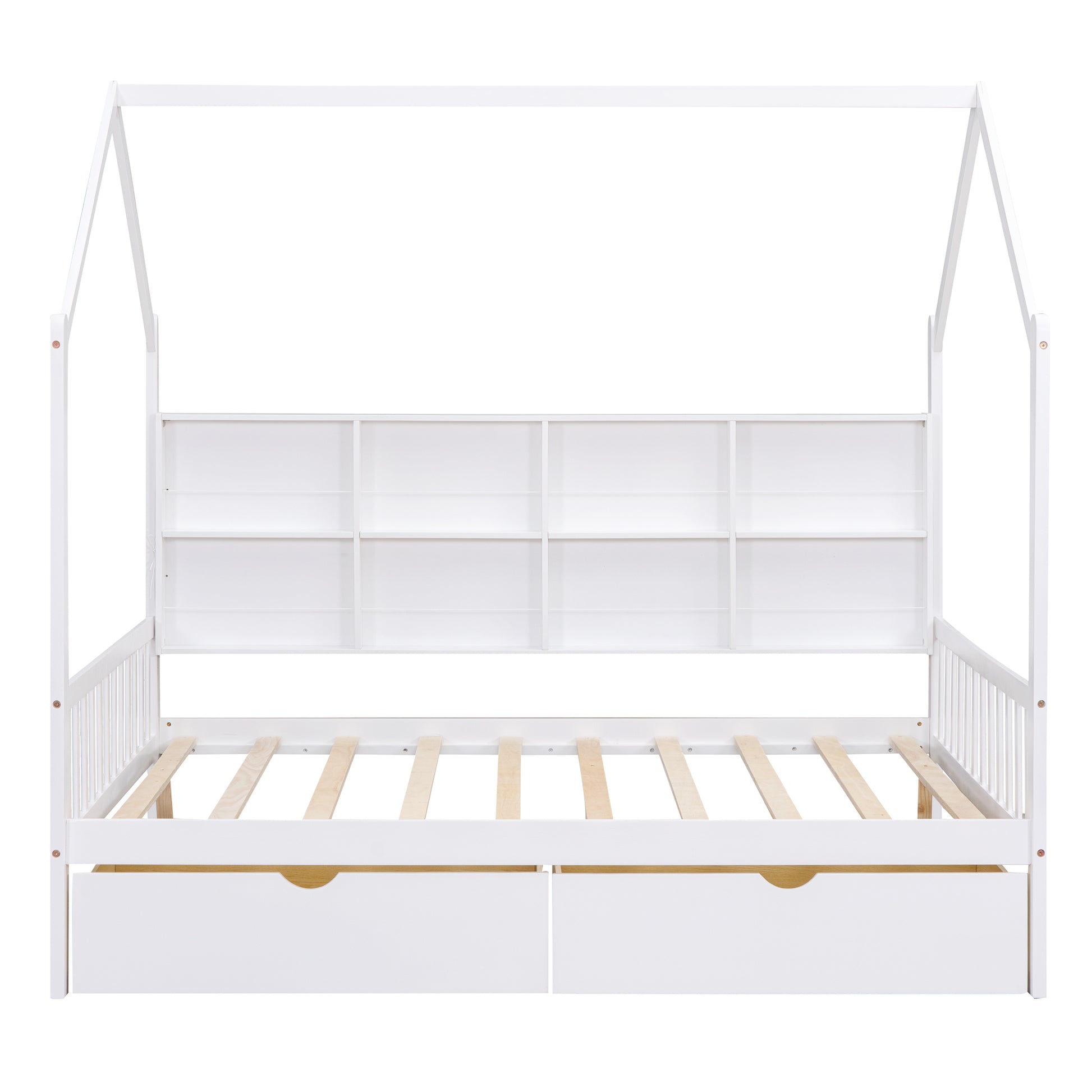 Wooden Full Size House Bed With 2 Drawers,Kids Bed With Storage Shelf, White Expected Arrival Time: 5.15 White Solid Wood