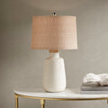 Boho Textured Ceramic Table Lamp Ivory Polyester