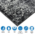 Distressed Vintage Persian Woven Area Rug Black Cream Polyester