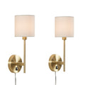 Metal Wall Sconce With Cylinder Shade, Set Of 2 Gold Cotton