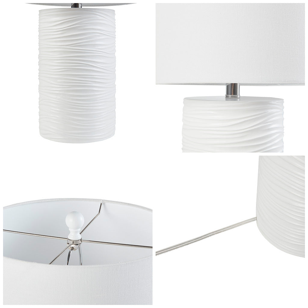 Textured Resin Table Lamp White Cotton