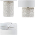 Embossed Floral Resin Table Lamp Ivory Cotton