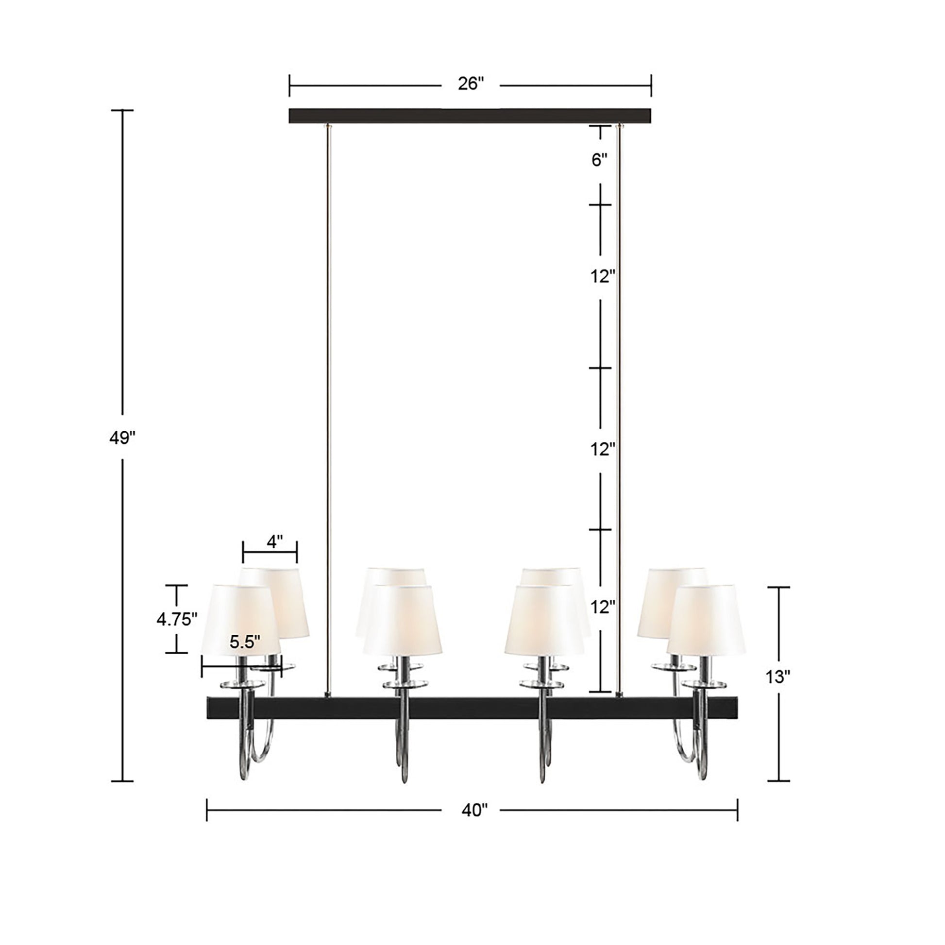 8 Light Traditional Chandelier With Drum Shades Black Silver Polyester