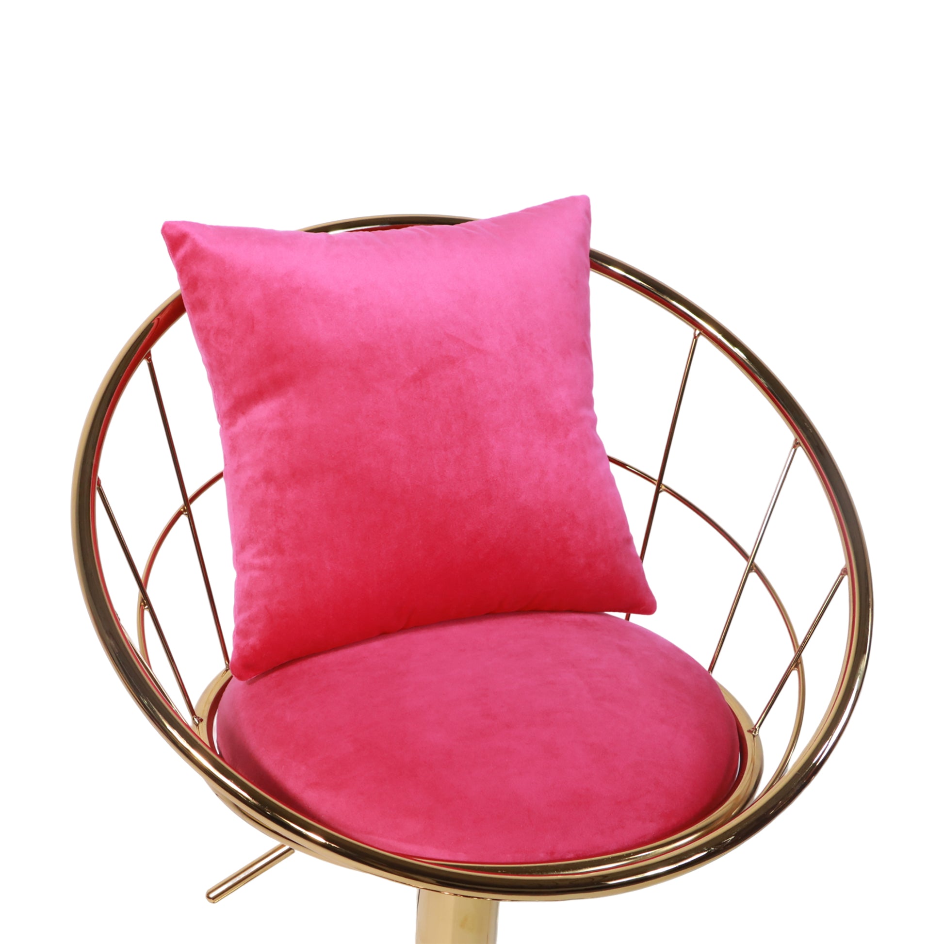 Rose Red Velvet Bar Chair, Pure Gold Plated, Unique Design,360 Degree Rotation.Adjustable Height,Suitable For Dinning Room And Bar,Set Of 2 Rose Red Velvet