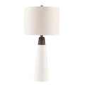 Triangular Ceramic And Wood Table Lamp White Base Cream Shade Polyester