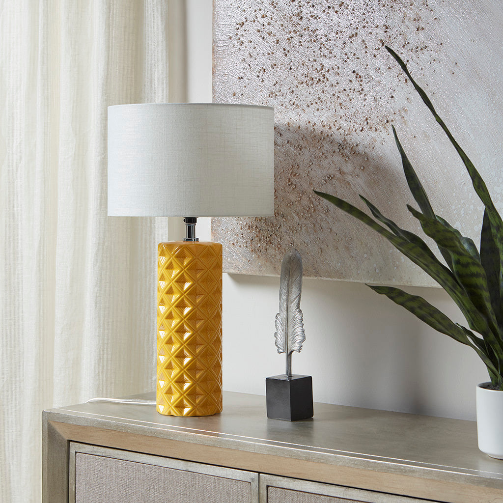 Geometric Ceramic Table Lamp Yellow Polyester