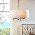 5 Light White Drum Shade Chandelier Silver Cotton