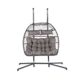 2 Person Outdoor Rattan Hanging Chair Patio Wicker Egg Chair Yes Sectional Light Gray Uv Resistant Frame Water Resistant Cushion Garden & Outdoor American Design 2 Person Seating Group Polyester Rattan