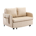 Coolmore Convertible Sleeper Sofa Bed, Modern Velvet Loveseat Couch With Pull Out Bed, Small Beautiful Seat Futon Sofa Bed With Headboard, 2 Pillows & Side Pockets For Living Room Camel Pu