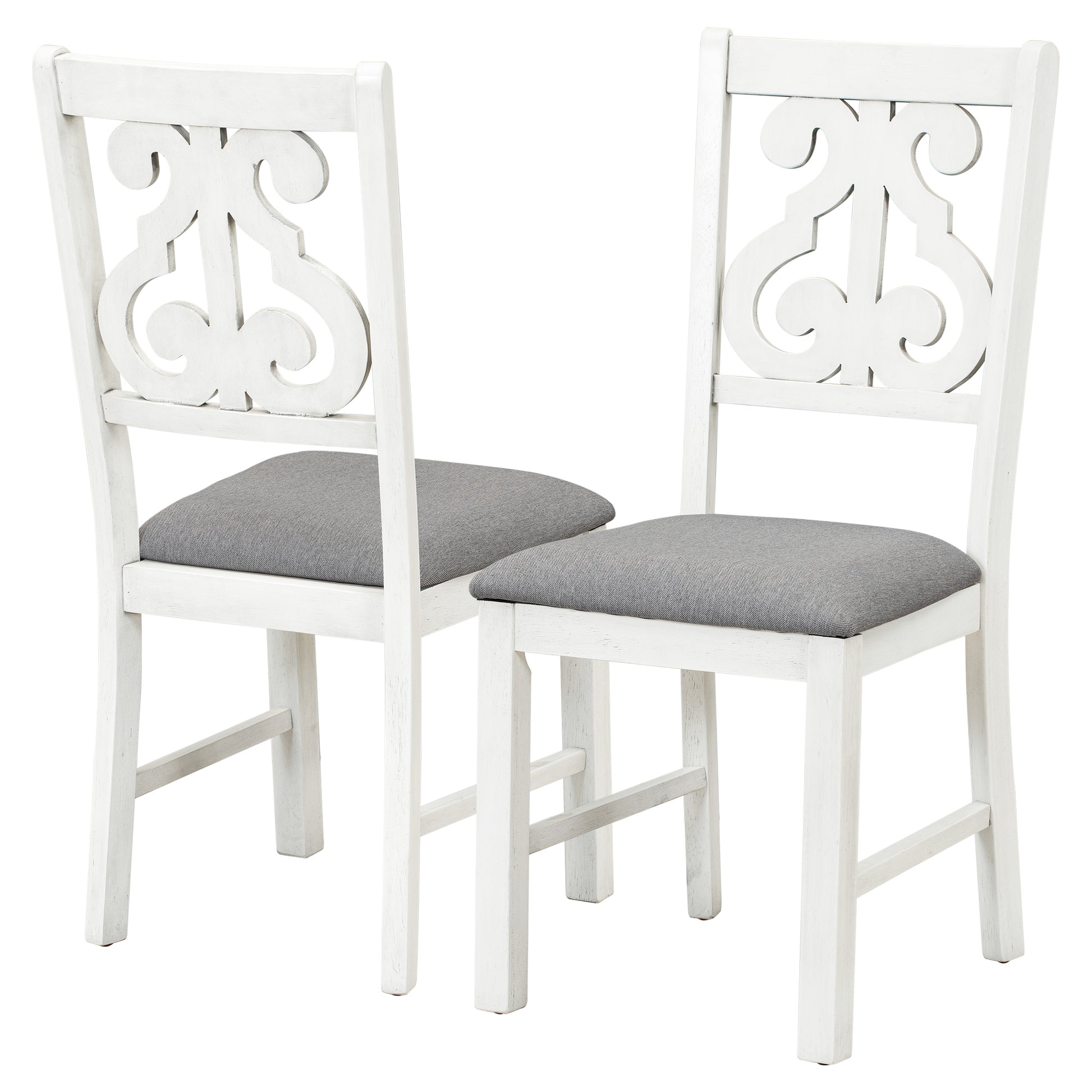 6 Piece Wooden Dining Table Set, Farmhouse Rectangular Dining Table, Four Chairs With Exquisitely Designed Hollow Chair Back And Bench For Home Dining Room Gray White White Gray Solid Wood