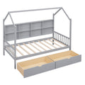 Wooden Twin Size House Bed With 2 Drawers,Kids Bed With Storage Shelf, Gray Twin Gray Solid Wood