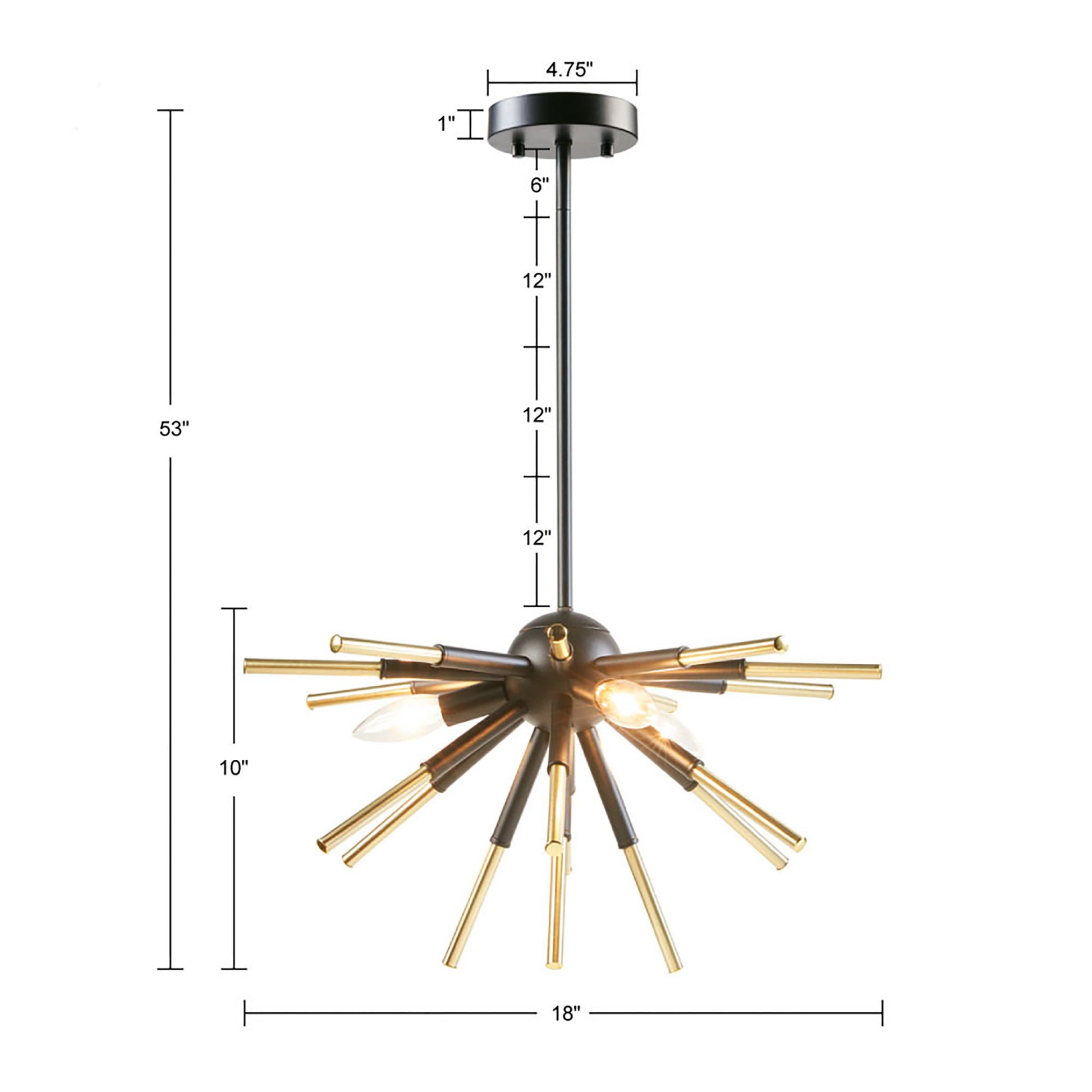 3 Light Spiked Chandelier Gold Matte Black Iron