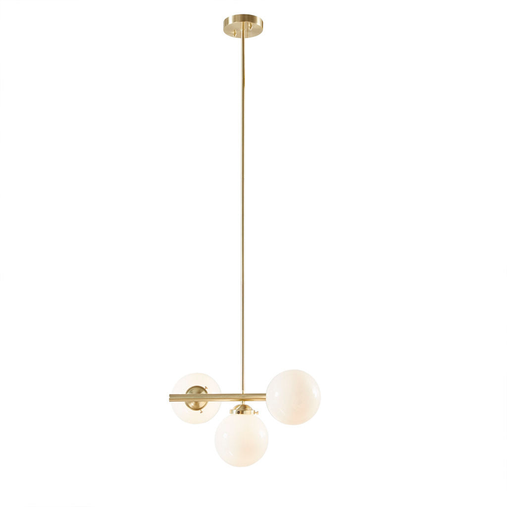 3 Light Chandelier With Frosted Glass Globe Bulbs Gold Iron