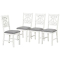 6 Piece Wooden Dining Table Set, Farmhouse Rectangular Dining Table, Four Chairs With Exquisitely Designed Hollow Chair Back And Bench For Home Dining Room Gray White White Gray Solid Wood