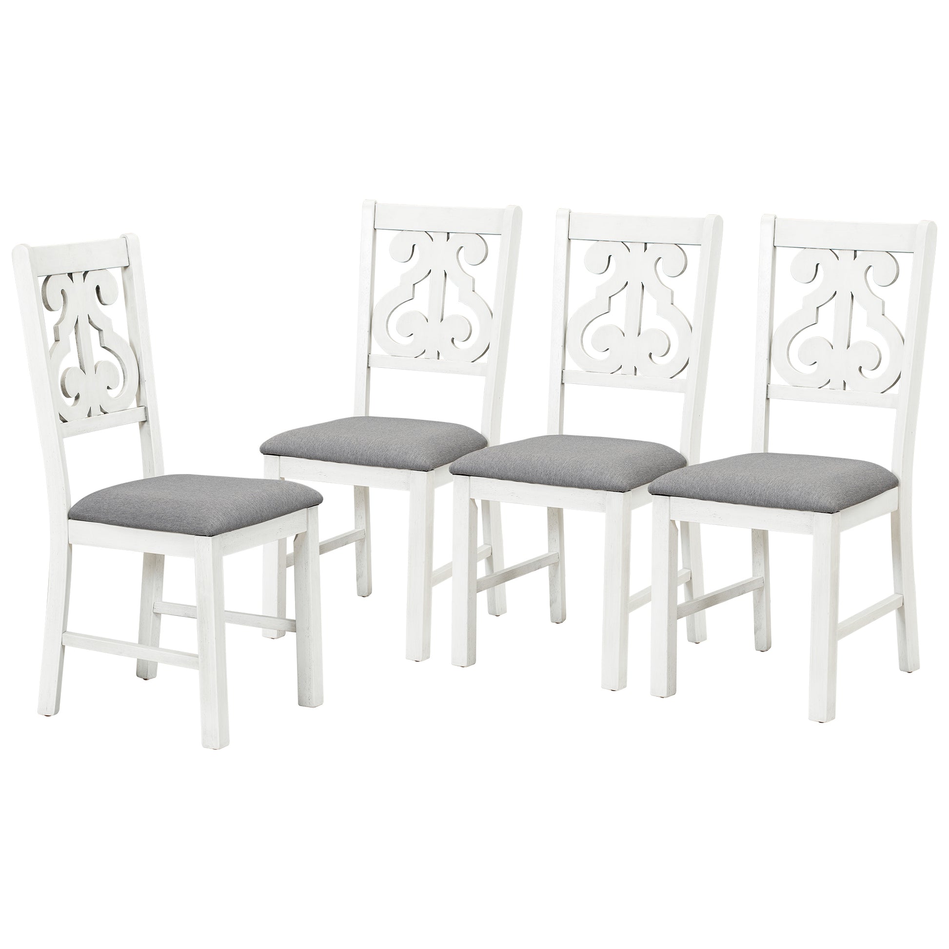 6 Piece Wooden Dining Table Set, Farmhouse Rectangular Dining Table, Four Chairs With Exquisitely Designed Hollow Chair Back And Bench For Home Dining Room Gray White White Gray Solid Wood