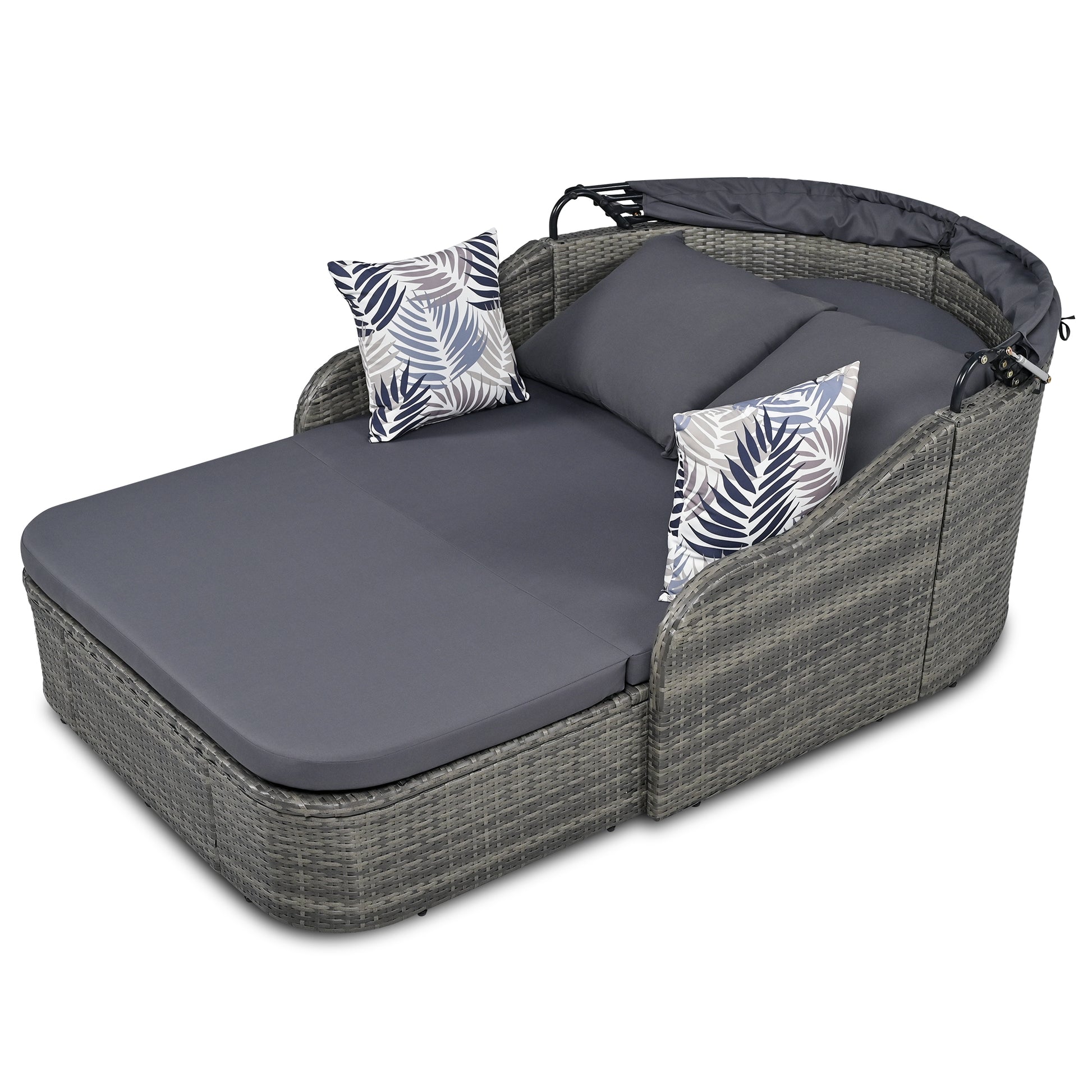 79.9" Outdoor Sunbed With Adjustable Canopy, Double Lounge, Pe Rattan Daybed, Gray Wicker And Cushion Yes Gray Wicker