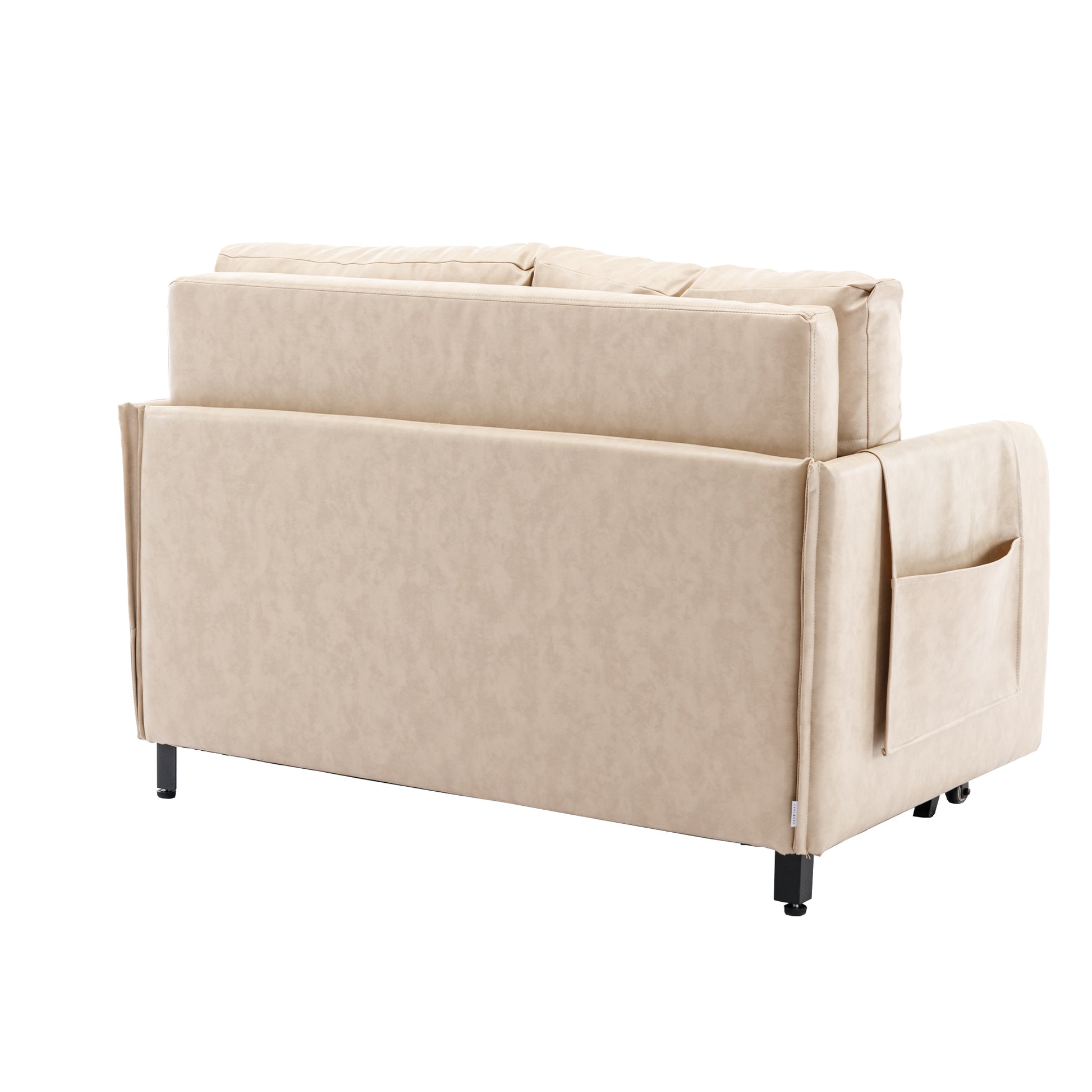 Coolmore Convertible Sleeper Sofa Bed, Modern Velvet Loveseat Couch With Pull Out Bed, Small Beautiful Seat Futon Sofa Bed With Headboard, 2 Pillows & Side Pockets For Living Room Camel Pu