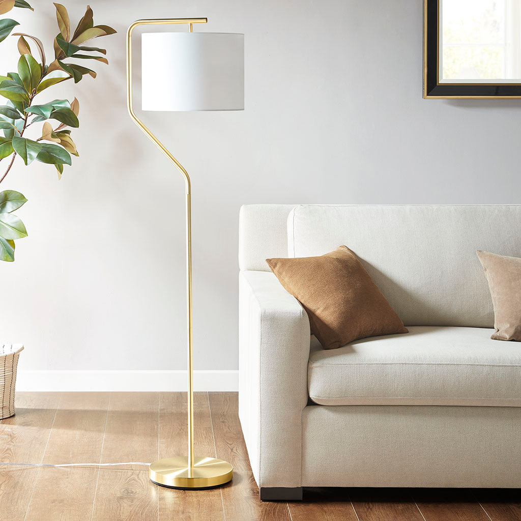 Angular Arched Metal Floor Lamp Gold Polyester