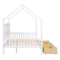 Wooden Full Size House Bed With 2 Drawers,Kids Bed With Storage Shelf, White Expected Arrival Time: 5.15 White Solid Wood