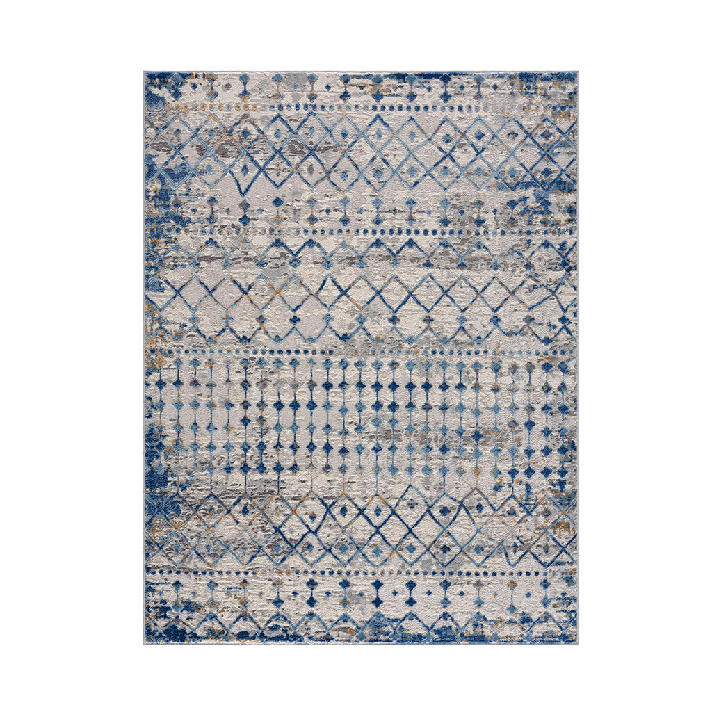 Moroccan Global Woven Area Rug Blue Cream Polyester