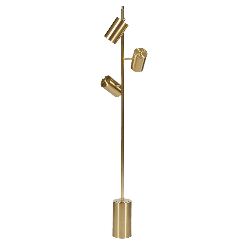 3 Light Metal Floor Lamp Gold Cotton